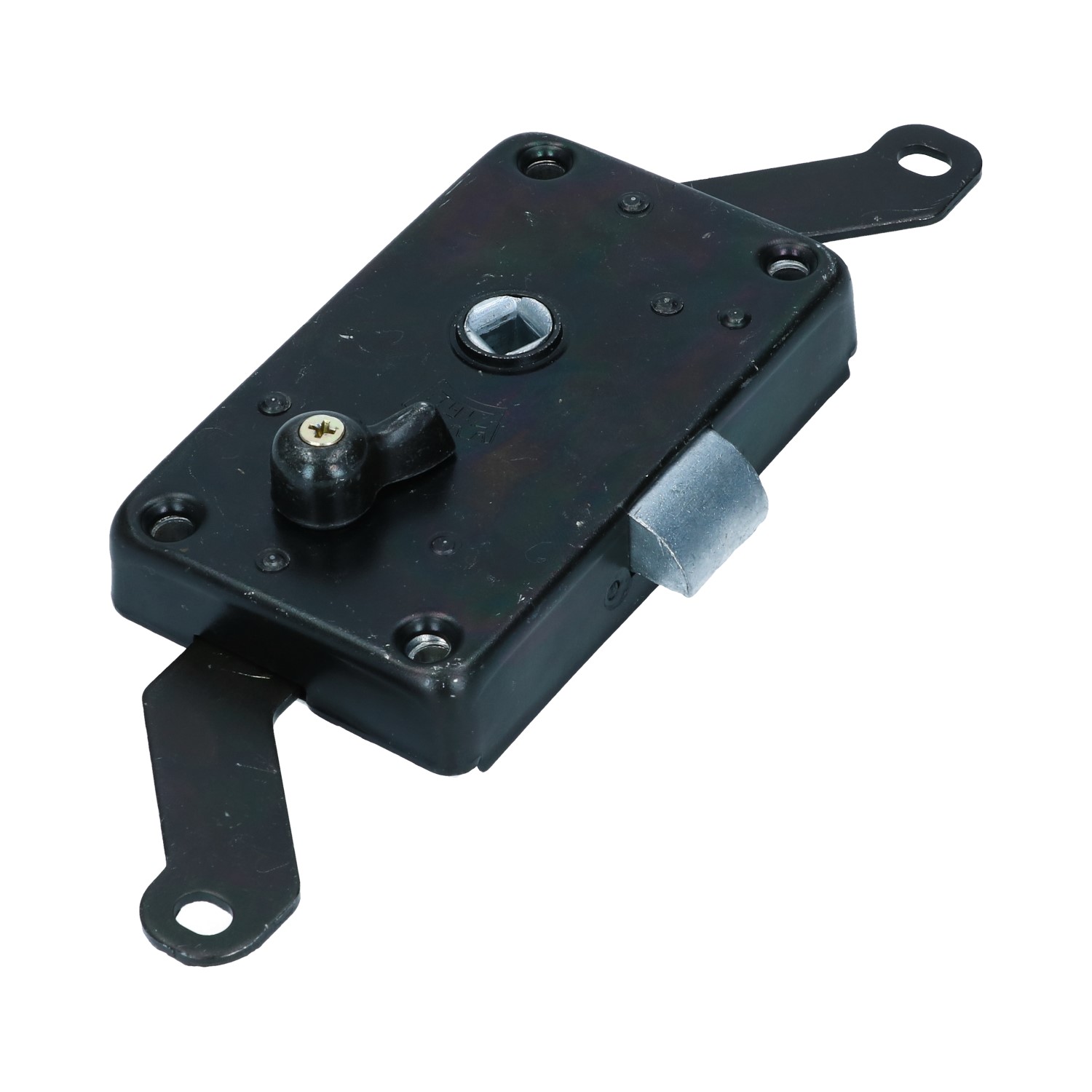 Mécanisme de porte battante avec bouton de verrouillage 