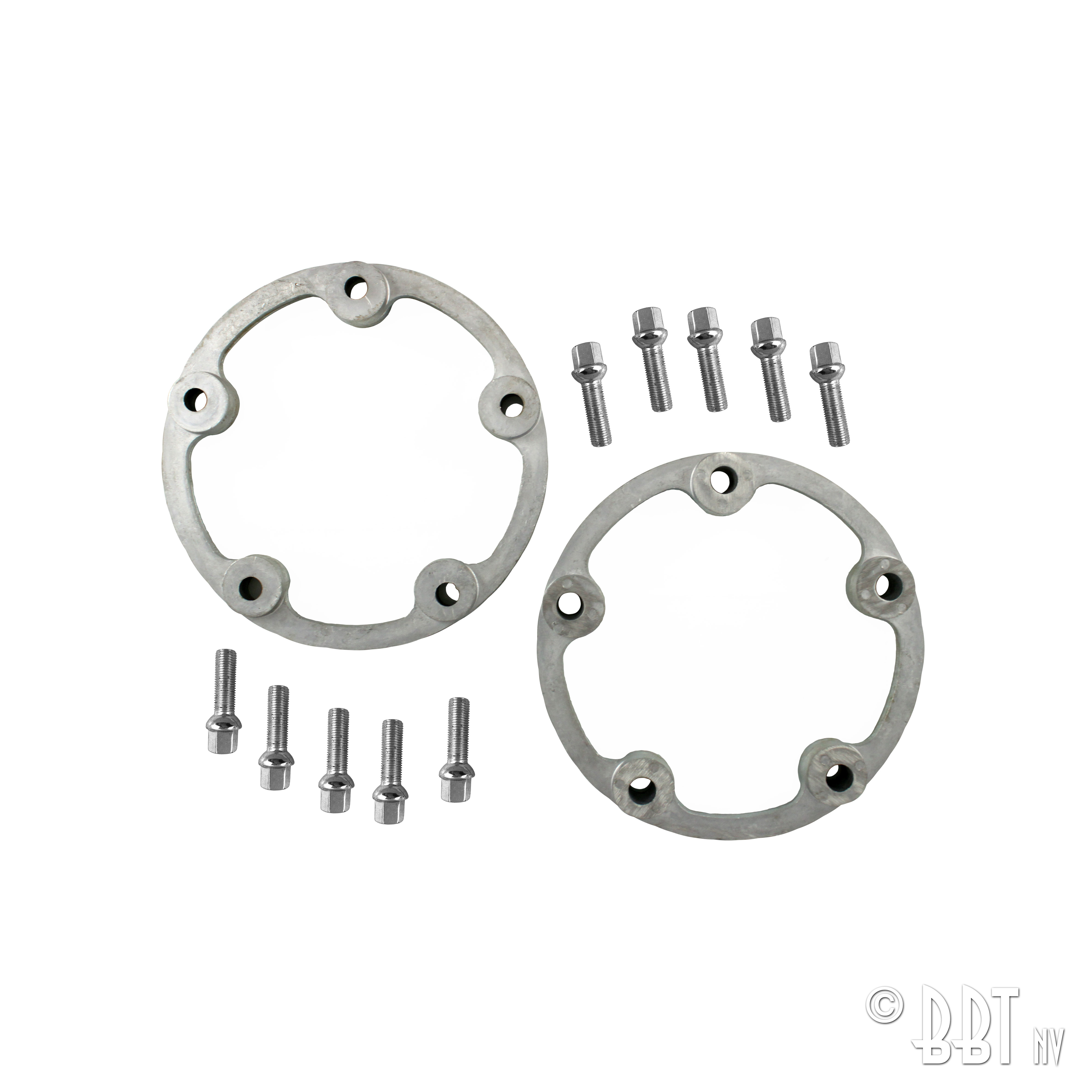 Élargisseurs de voie 5 trous1 inch (25,4 mm) la paireComplète avec boulons 38mm, Ø 12 mm. Pour jantes en acier. 