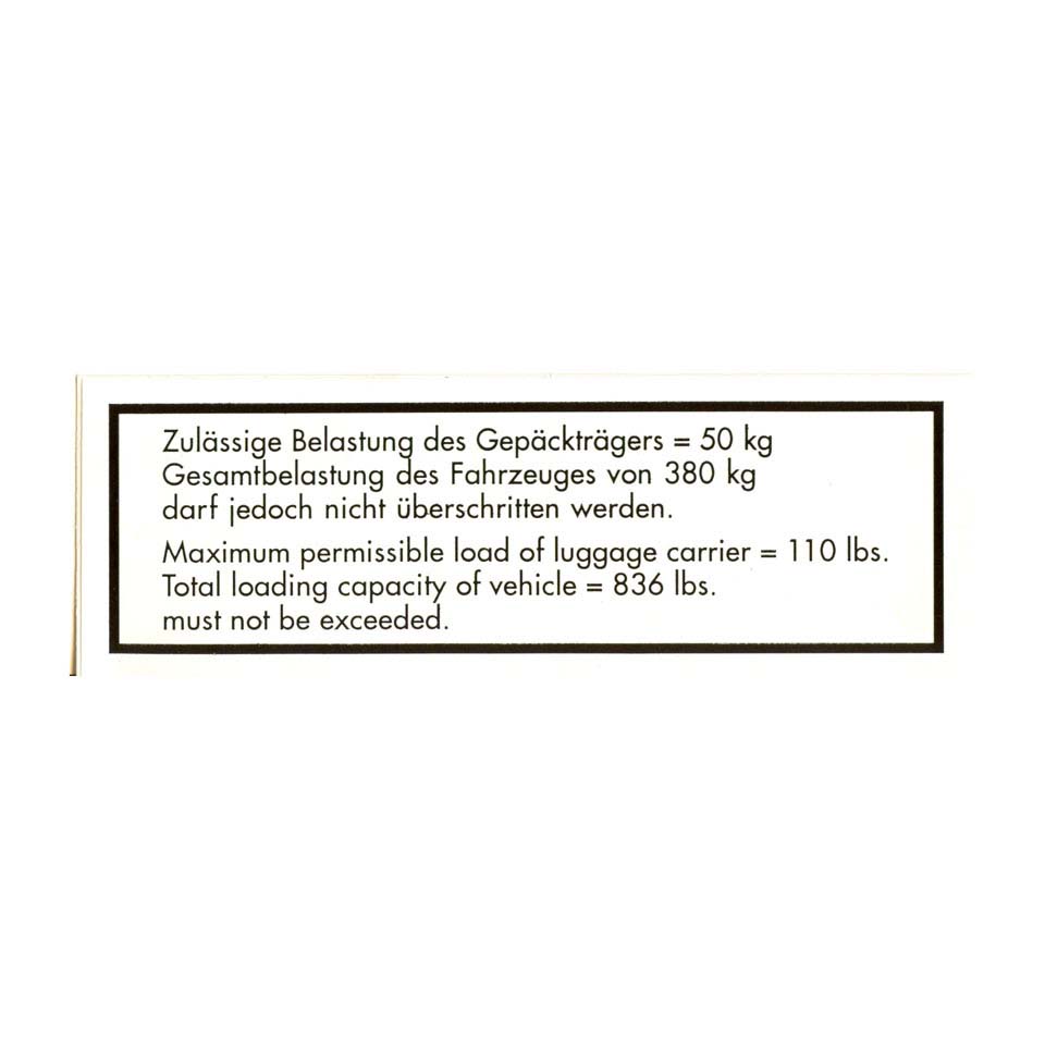 Aufkleber Gepäckträger-Belastung 