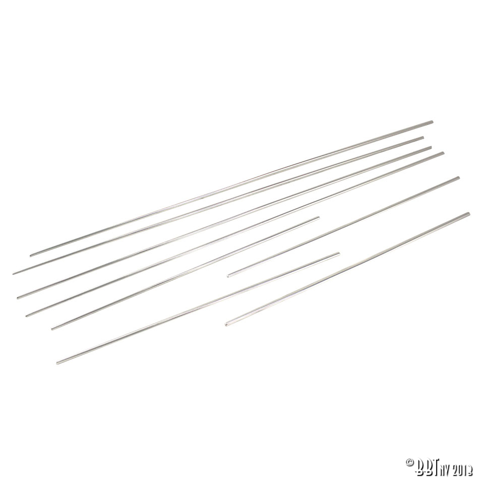 Kit moulures lèche-vitre en chrome pour Type 1 cabriolet, 8 pièces - aussi nécessaire Clips 7052 x 96 151 853 341