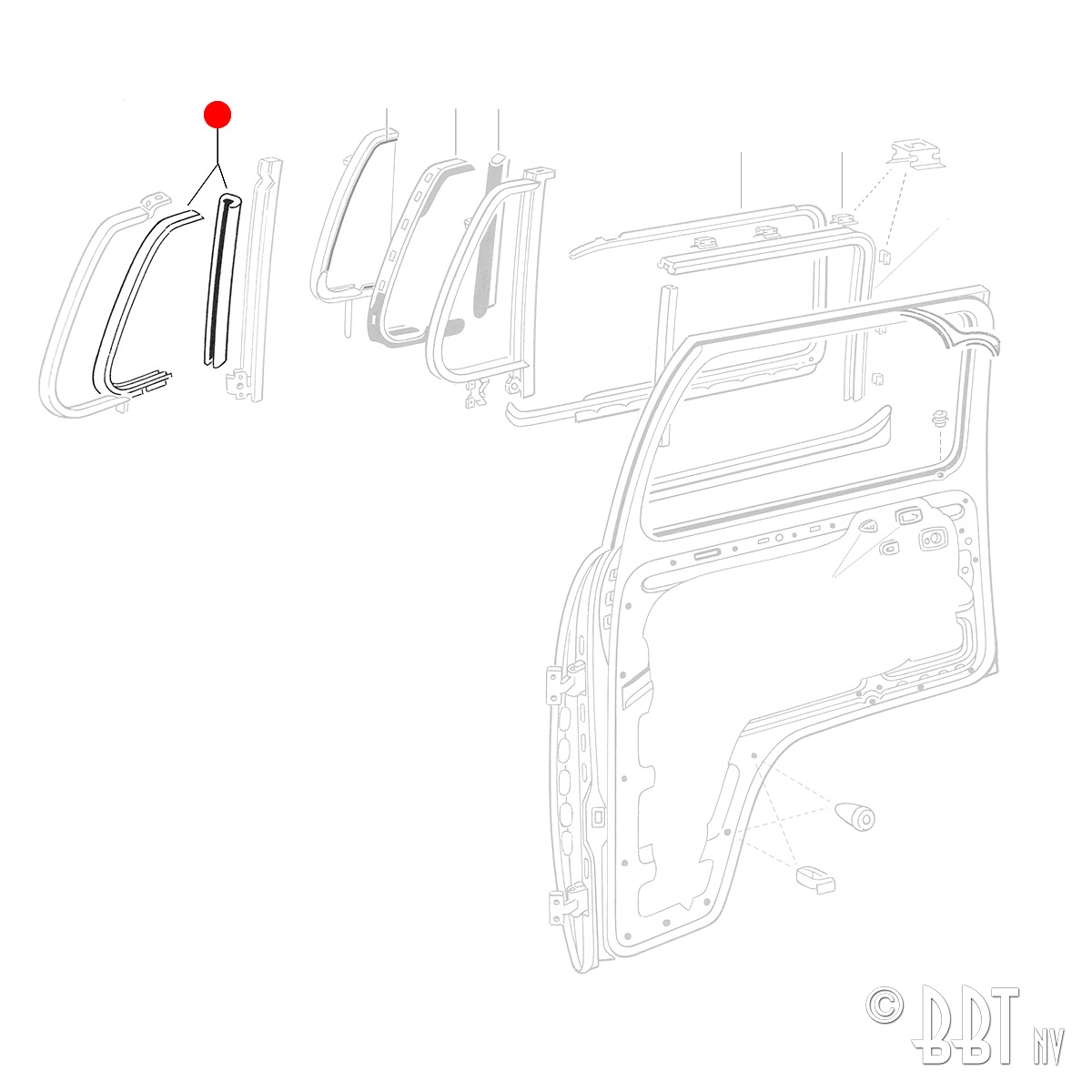Borracha da porta para o ventilador, para janelas sem abertura, cada 211 837 625A + 211 837 465