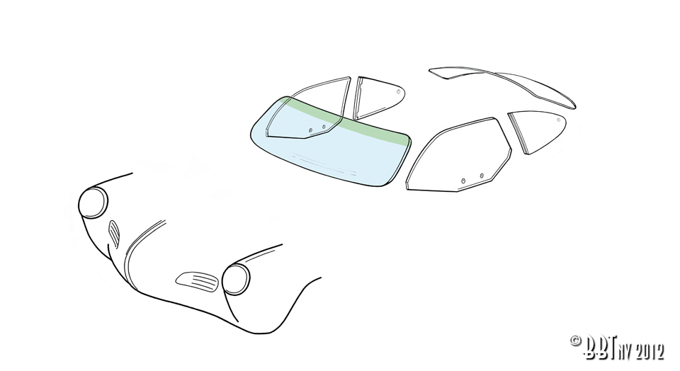 Voorruit - Karmann Ghia coupé/cabrio met groene band 143 845 101C