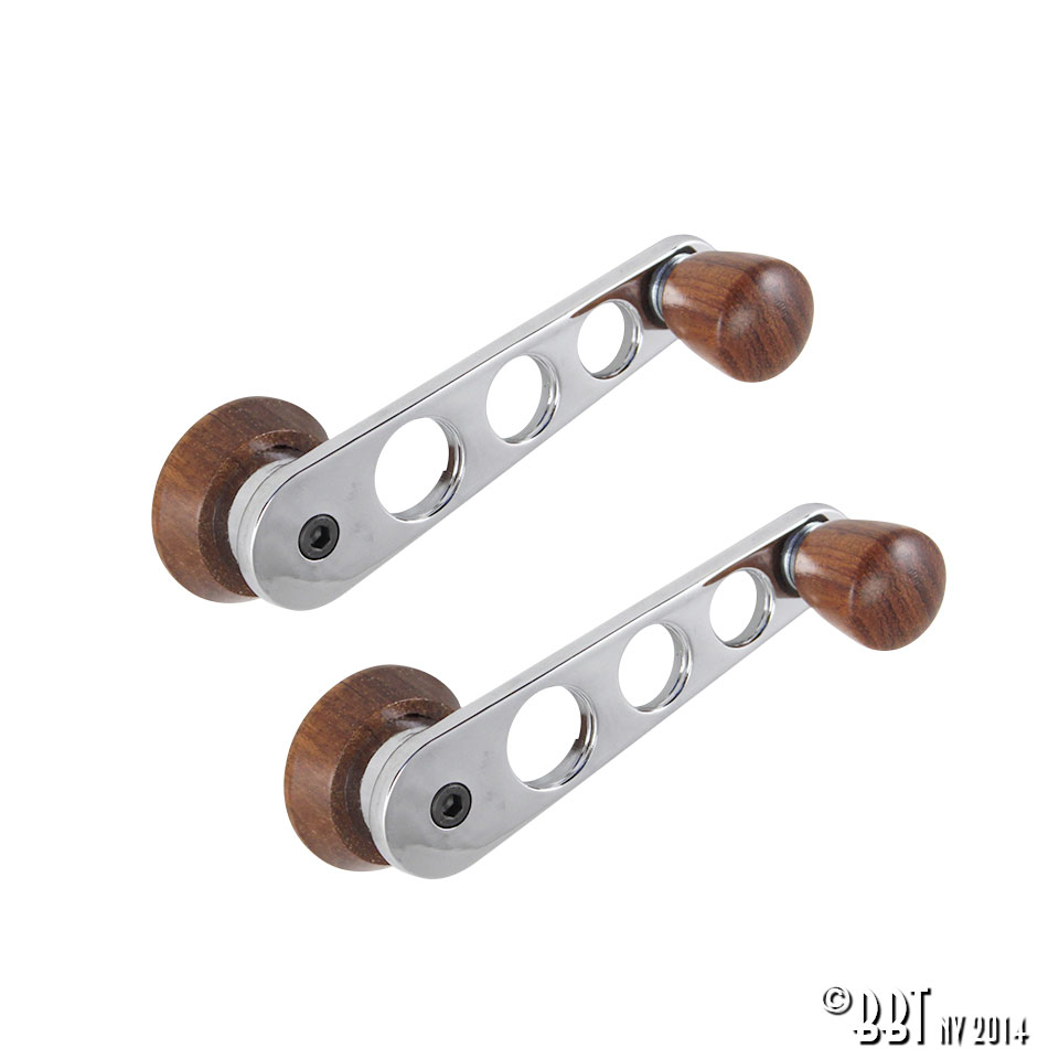 Window crank setrose wood/chrome, as pair 