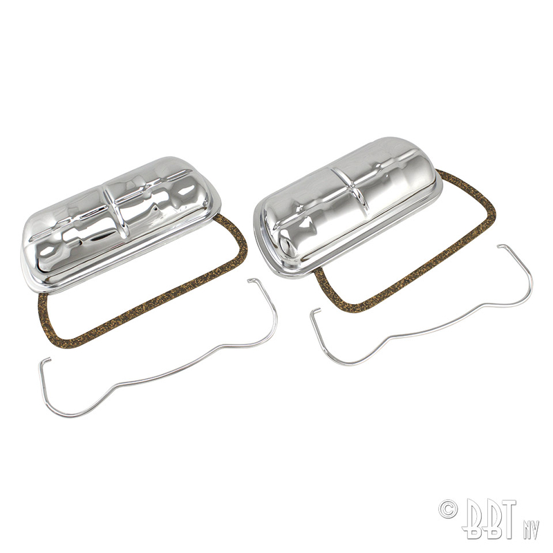 Chrome stock style valve cover with clips, as pair 