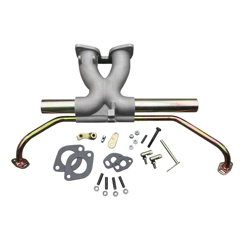 Ansaugbrücke für Zentral-Doppelvergaser Weber IDFAluminium- und Metall-Finish 