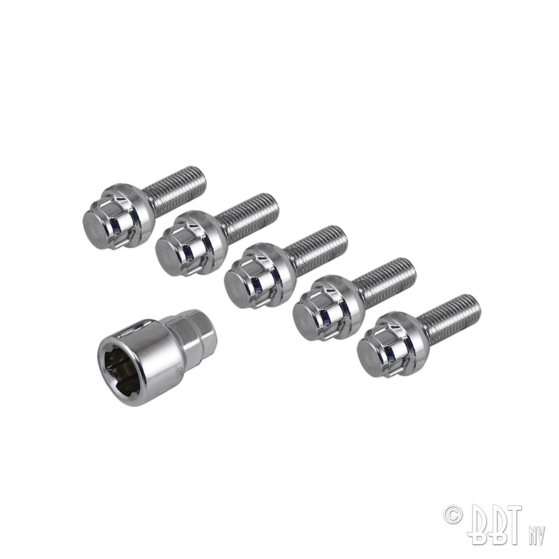 Wheelboltlocks, anti-theft, 5 lug, 12 x 1.5, 4 pieces 