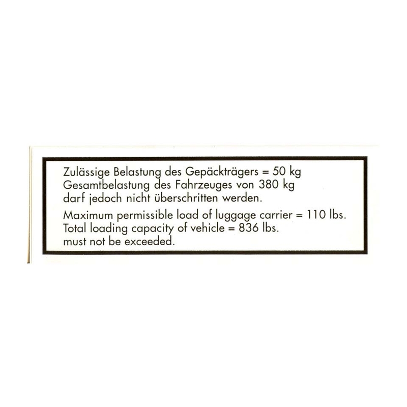 Aufkleber Gepäckträger-Belastung 