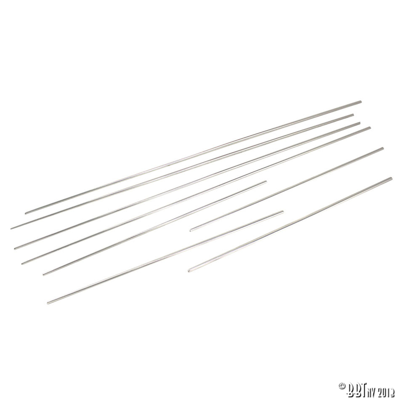 Kit moulures lèche-vitre en chrome pour Type 1 cabriolet, 8 pièces - aussi nécessaire Clips 7052 x 96 151 853 341